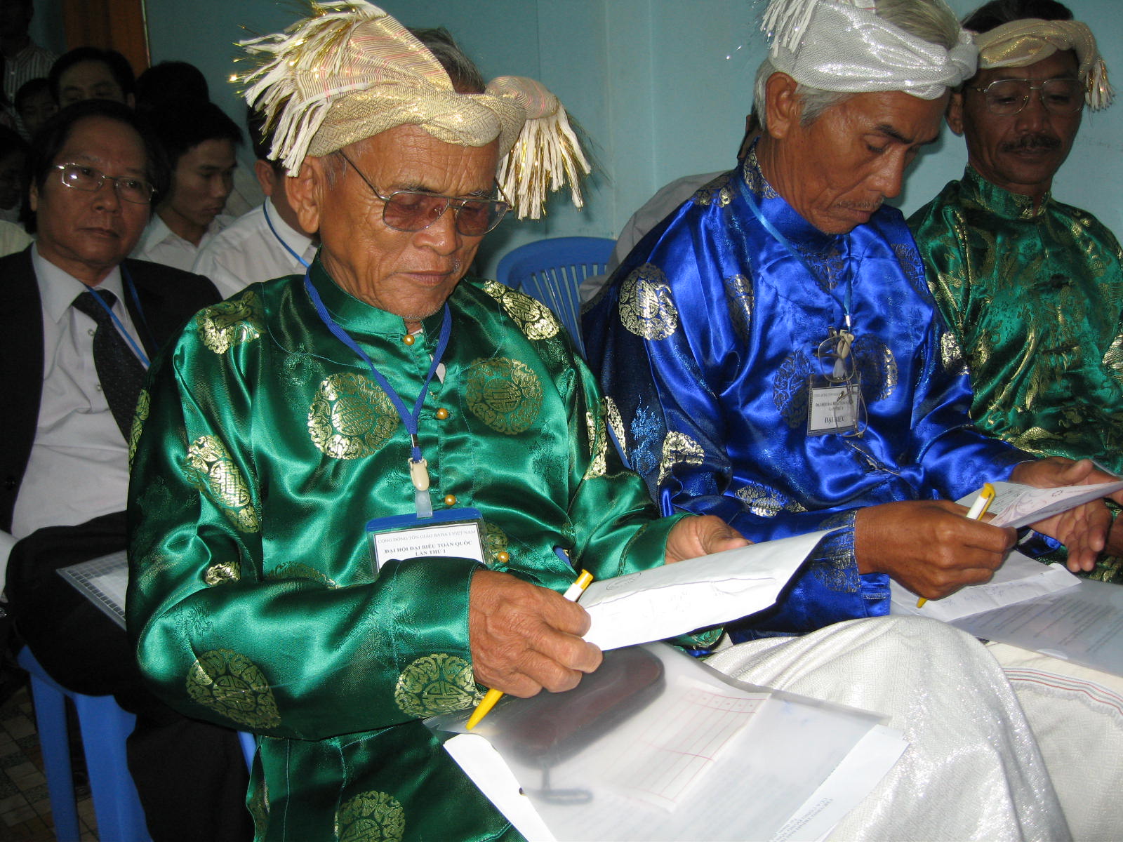 Delegates from the Cham minority communities prepare for balloting at the first Baha'i National Convention in Vietnam in 33 years.