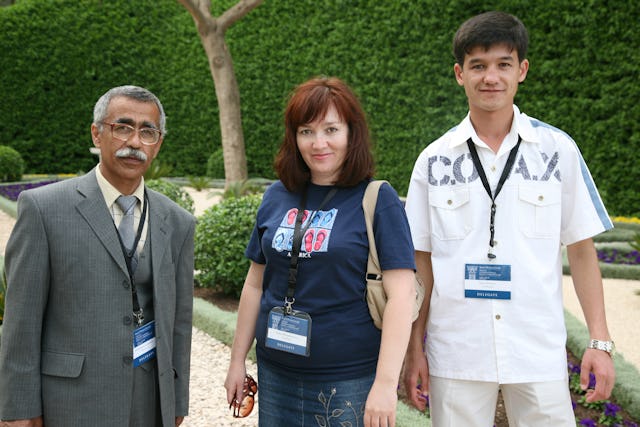 Delegates from Uzbekistan to the Baha'i International Convention visit the Baha'i holy places and gardens on Mount Carmel within hours of their arrival in Haifa on 26 April.