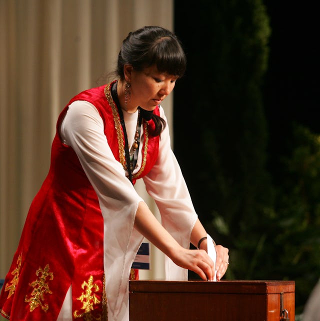 Delegates representing the Baha'is of the world cast their ballots for the nine members of the Universal House of Justice. The voting took place at the International Baha'i Convention in Haifa on 29 April.