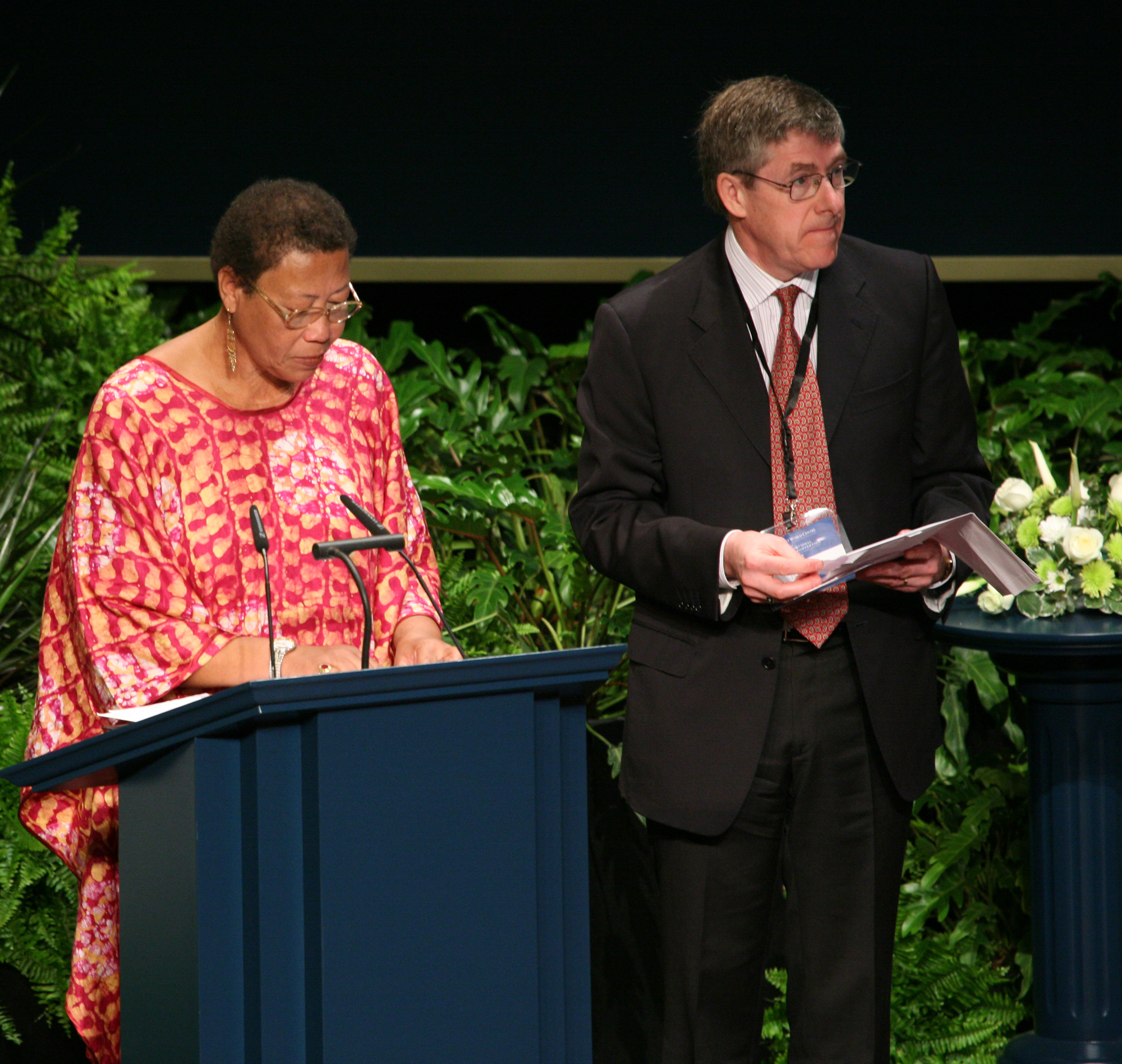 Head chief teller Thelma Khelghati of Guinea reads the names of each delegate as they bring their ballots forward.