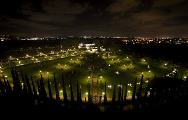 The quadrant of the gardens at Bahji nearest the Shrine of Baha’u’llah is known as the Haram-i-Aqdas – the most holy sanctuary. A thousand Baha’is will be seated in chairs set up in the outer ring for a program of prayers and readings to commemorate the anniversary of His passing, after which they will form a long procession to circumambulate the shrine.