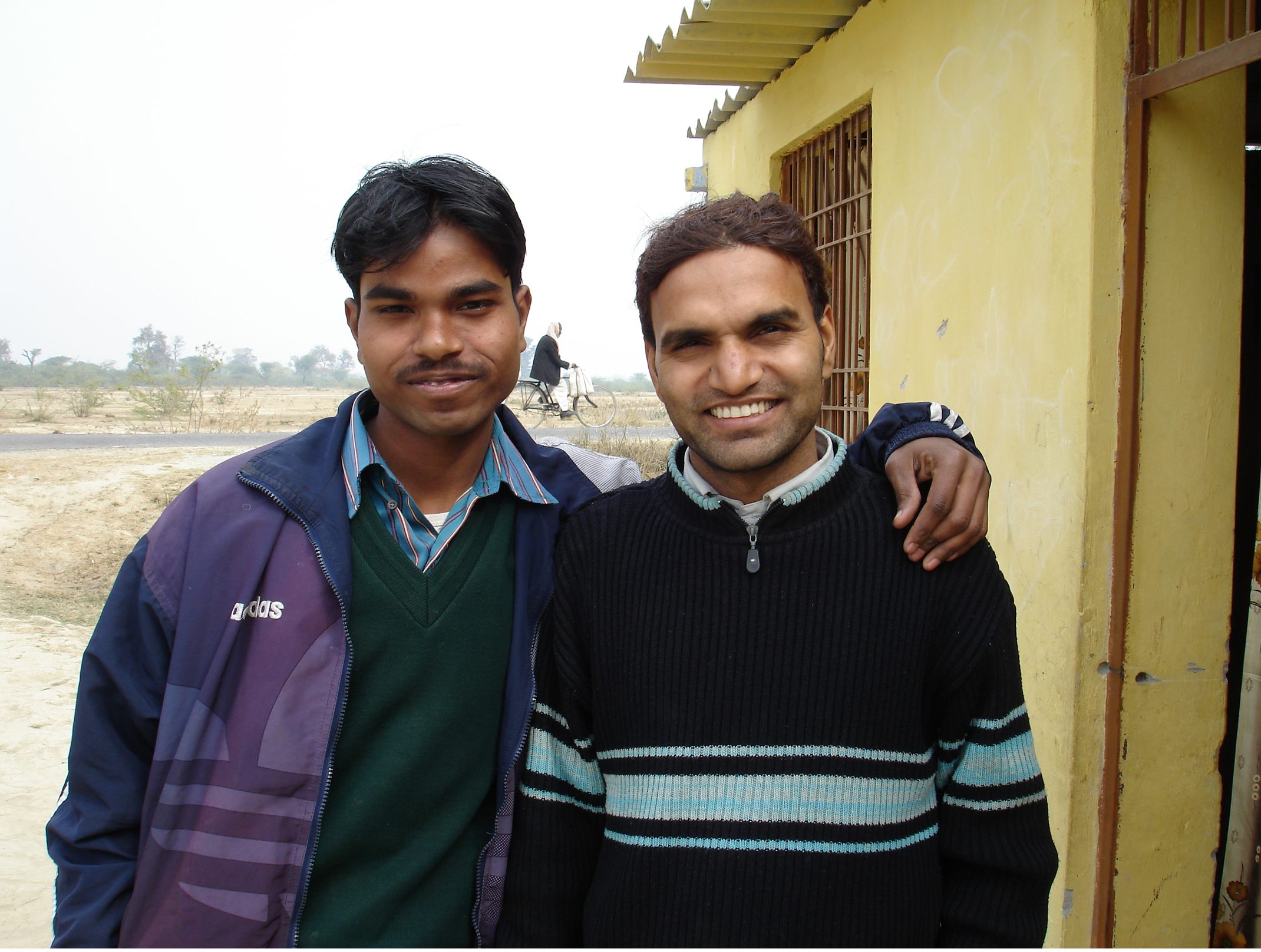 Vinod Kumar Yadav, at right, operates the Glory Public School. It has 160 students and is one of the most successful of the eight community schools located in the Kakory, Banthra, and Kharagpur blocks of Uttar Pradesh. At left is a friend of Mr. Yadav who works with the Foundation for the Advancement of Science.
