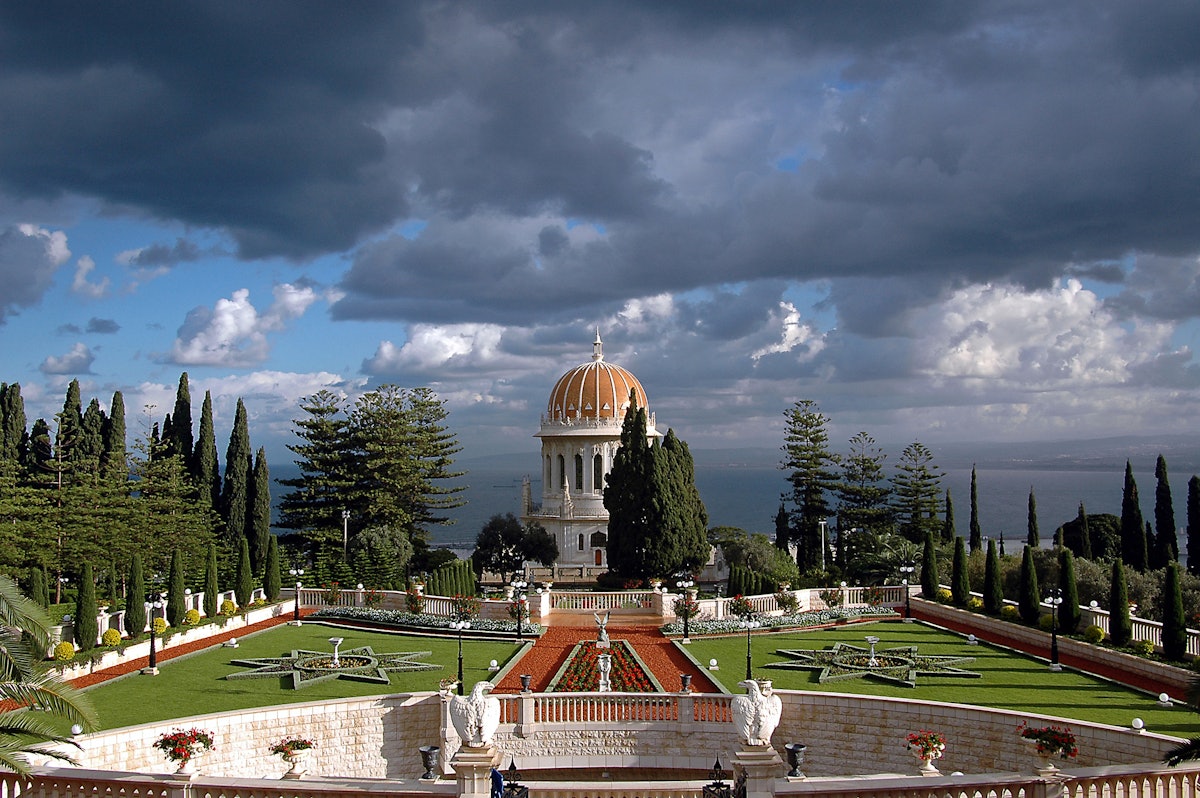 The Shrine of the Bab on Mount Carmel in Haifa, Israel, framed by formal gardens and terraces, is one of two major Baha’i properties named as a World Heritage site.