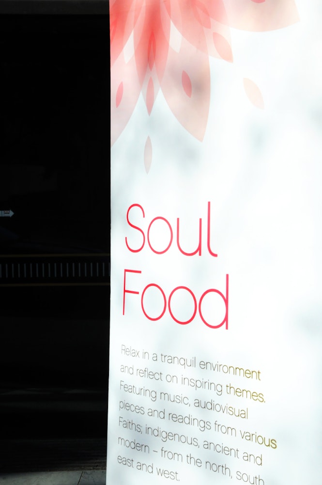 ‘Relax in a tranquil environment and reflect on inspiring themes,’ says the invitation to Soul Food in Melbourne. Similar gatherings, also called Soul Food, are held in Adelaide and Perth.