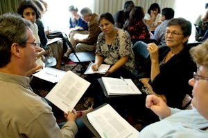 Participants at the 32nd annual conference of the North American Association for Baha’i Studies meet in a break-out sesssion. The conference was held in San Diego.