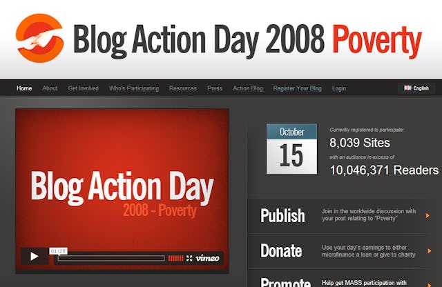 Blog Action Day home page on the Web.