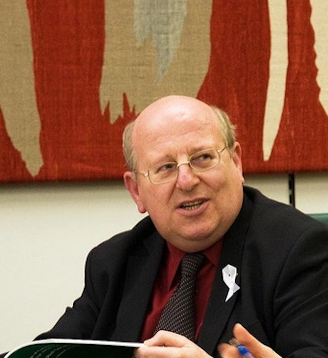 Member of Parliament Mike Gapes addresses the audience at the presentation of a pamphlet published by the Foreign Policy Centre about human rights in Iran. The event took place in London on 25 November.