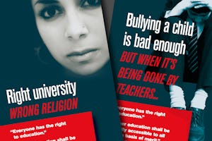 در بريتانيا جزوههائى در حمايت از حق آموزش براى بهائيان، که در حال حاضر از تحصيل در دانشگاهها محروم هستند، منتشر شده است. دانشآموزان بهائى نيز در بسيارى مواقع در معرض آزار و اخراج از مدارس هستند.