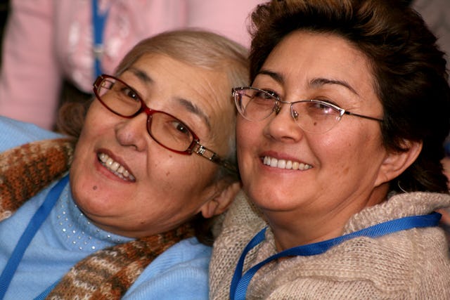 Friends from different cities in Kazakhstan enjoyed the chance to see each other while at the Almaty conference last weekend.