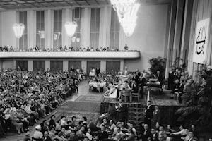 With 2,300 people in attendance, the Frankfurt gathering of 1958 was the largest of the five intercontinental conferences that year. (Baha’i World Centre photo)