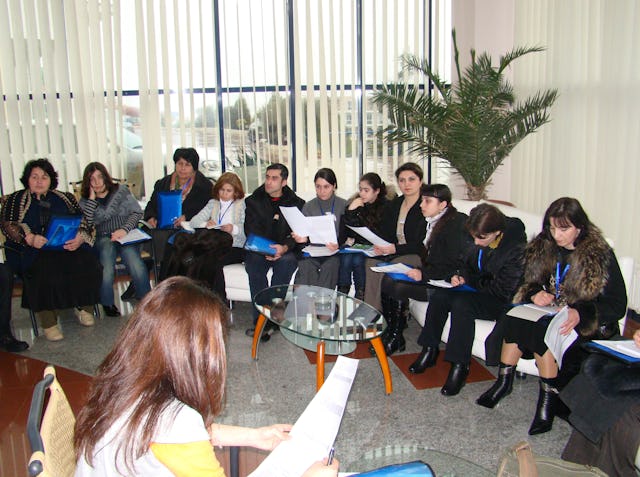 In Baku, Azerbaijan, some of the conference participants consult during a workshop. People from Turkmenistan, Georgia, and Azerbaijan attended the gathering, held on 21-22 February.