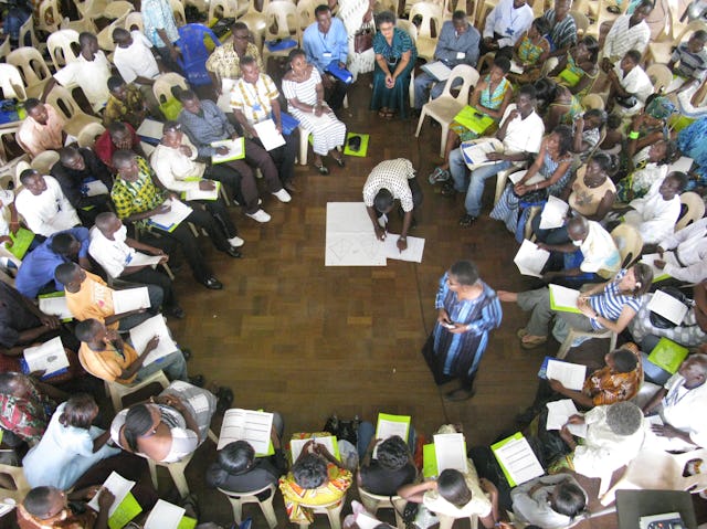 Baha'i regional conferences were held last weekend in Accra and Baku, the capitals of Ghana and Azerbaijan respectively. This photo is of a workshop session in Accra.