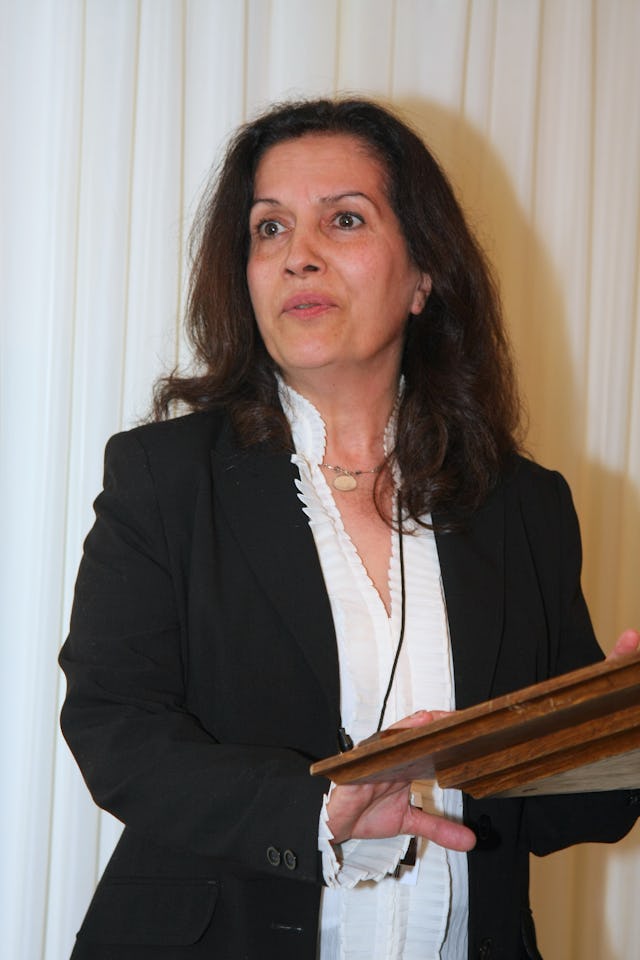 Bahar Tahzib, whose father was killed in Iran in the 1980s and whose uncle is currently imprisoned, speaks at the Ridvan reception.