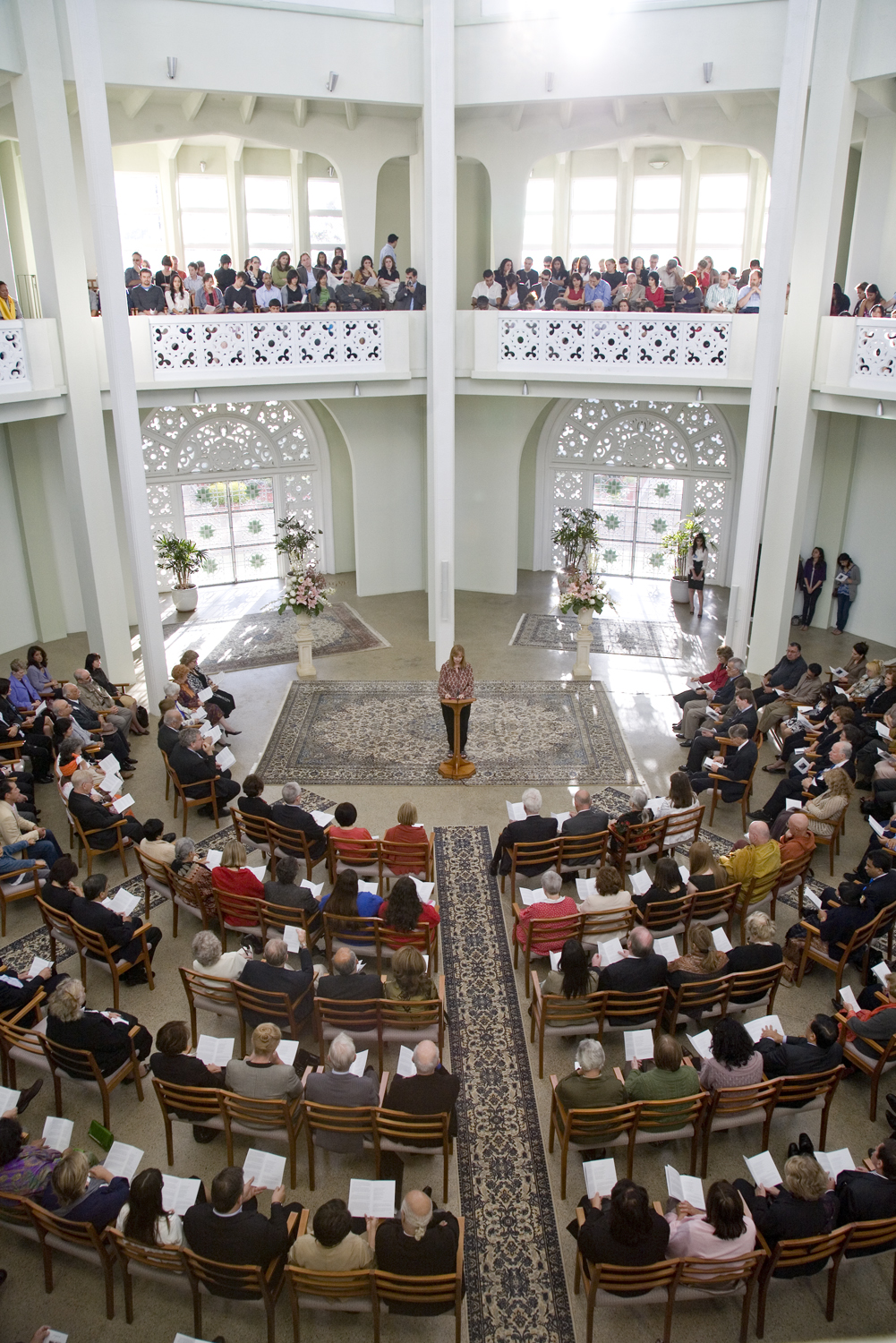 A prayer is offered during the devotional service at the Baha'i House of Worship in Sydney on 26 April.