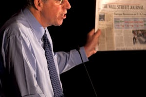 Peter G. Brown of McGill University discusses building a whole earth economy based on a "right relationship" between humans and their environment. He addressed the annual conference of the Association for Baha'i Studies on 14 August 2009 in Washington. (Photos by Evan Wilder)