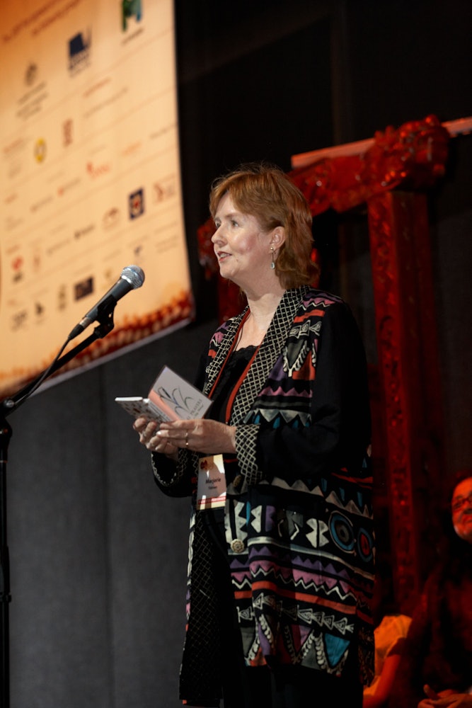 Dr. Marjorie Tidman of Australia reads from the Baha’i writings at the opening ceremony of the Parliament of the World’s Religions in Melbourne.
