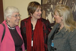 Baroness Joyce Gould, left, chair of the UK Women's National Commission, and Jan Floyd-Douglass, right, who is on the board of the same commission, were among the speakers at a panel discussion held 3 March in conjunction with the UN Commission on the Status of Women. They are shown with Zarin Hainsworth-Fadaei, also of the UK.