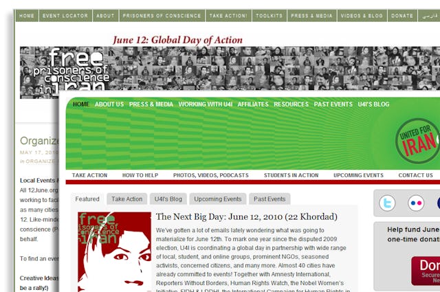 Two of the websites announcing the day of action on 12 June.