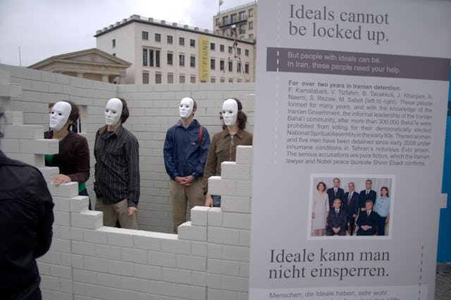 In Berlin, Germany, a replica prison cell was erected at the city's historic Brandenburg Gate, to draw attention to the case of Iran's imprisoned Baha'i leaders.