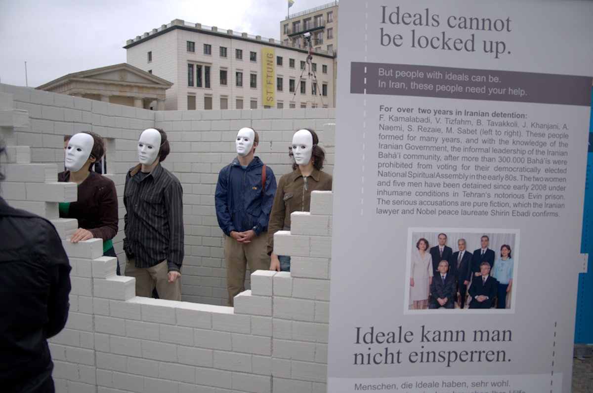 In Berlin, Germany, a replica prison cell was erected at the city's historic Brandenburg Gate, to draw attention to the case of Iran's imprisoned Baha'i leaders.