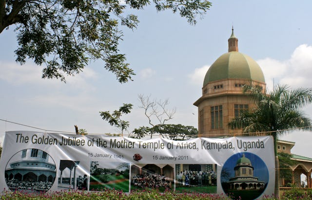 Around 1000 people from 18 countries attended the fiftieth anniversary celebrations of the inauguration of the Baha'i House of Worship in Kampala, Uganda. On the evening of 15 January, the outer paths encircling the temple were lined with candles and visitors entered for an impromptu prayer gathering, during which spontaneous group singing broke out.
