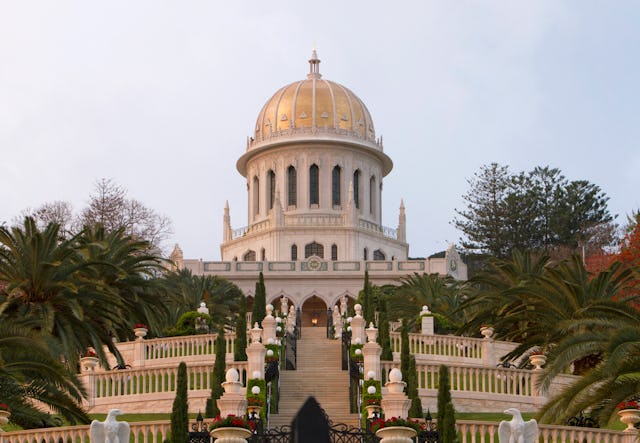 The Shrine of the Bab on Mount Carmel, Haifa, Israel, newly unveiled after more than two years of extensive restoration and conservation work. In 2008, the Shrine was inscribed – along with the Shrine of Baha'u'llah near Acre – as a site of "outstanding universal value" on the UNESCO World Heritage list. Photo credit: Baha’i World Centre photo. All rights reserved.