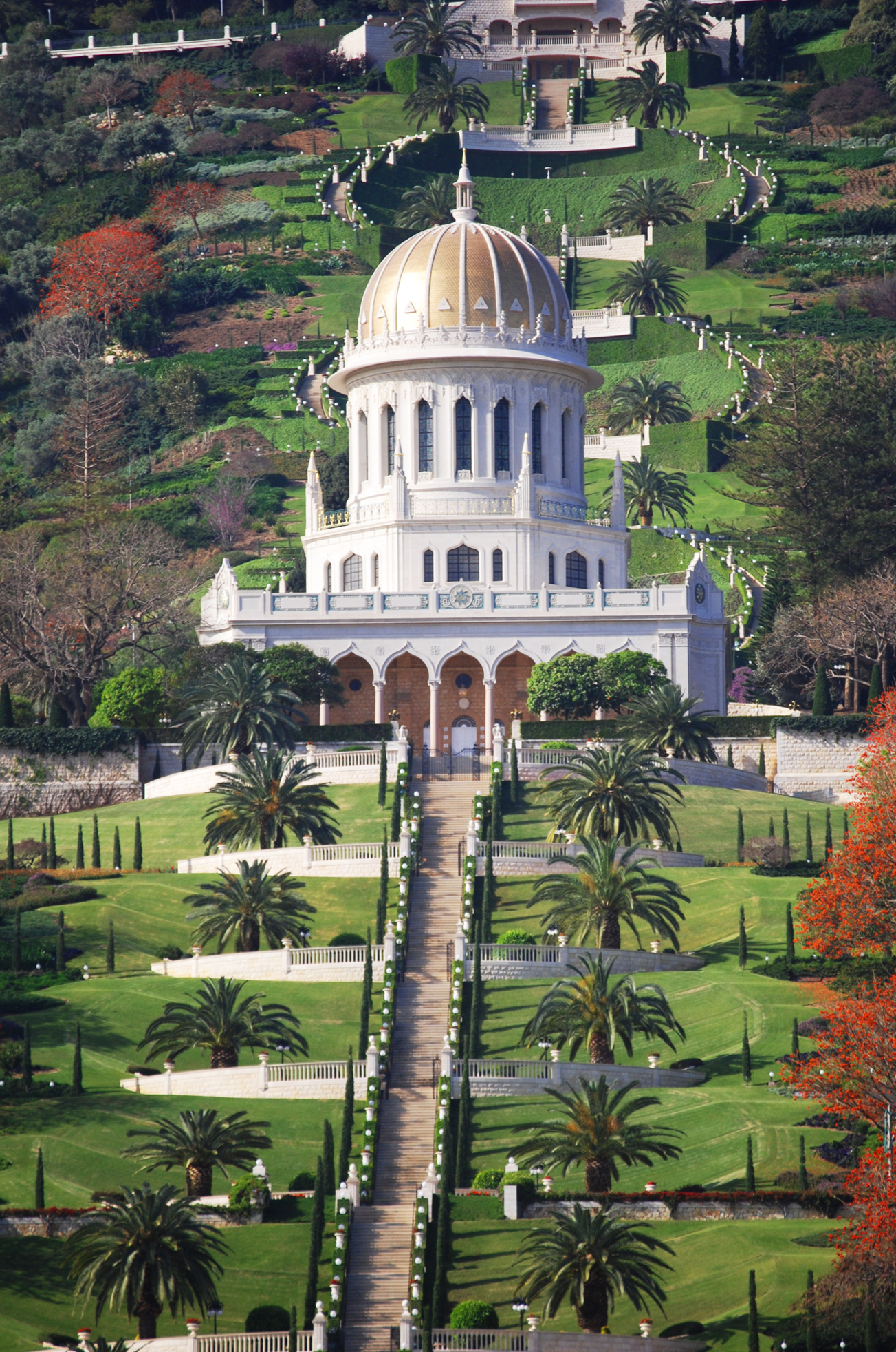 The Shrine of the Bab is flanked above and below by majestic terraced gardens. In 2008, the Shrine was inscribed – along with the Shrine of Baha'u'llah near Acre – as a site of "outstanding universal value" on the UNESCO World Heritage list. Photo credit: Baha’i World Centre photo. All rights reserved.