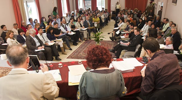 Delegates and visitors gathered at the national convention of the Spanish Baha'i community, held in Llíria, Valencia, 29 April – 1 May 2011. The convention included the 50th election of the National Spiritual Assembly of the Baha'is of Spain, consultation on the present-day concerns of the Baha'i community, and the sharing of memories of earlier elections from those who participated in them, including former National Spiritual Assembly members – Miguel Medina, Rouhollah Mehrabkhani, and Parvin Vahid-Tehrani.