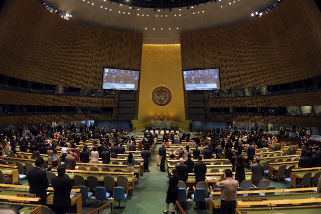 The United Nations General Assembly High-Level Meeting on Youth opened on 25 July with a moment of silence for the victims of the recent bombing and gun attacks in Norway. Representatives from 400 youth groups attended the meeting to discuss a wide range of issues of concern to the younger generation, including jobs, poverty and sustainable development. UN Photo by Eskinder Debebe.