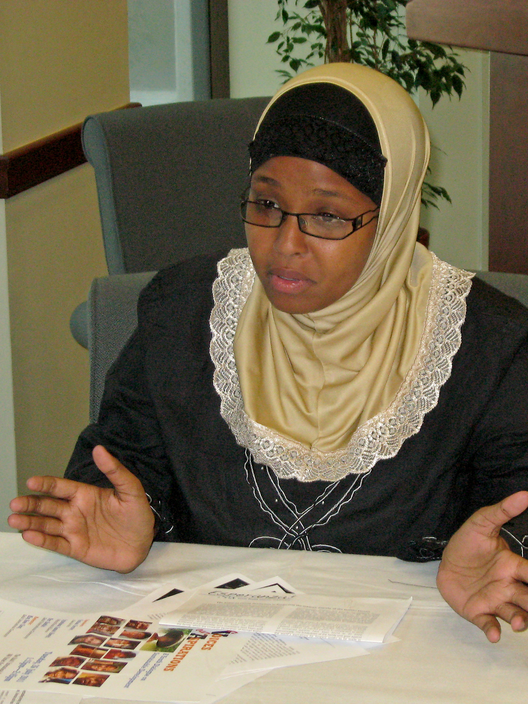 Amira Abdikadir, a member of the World Youth Alliance from Kenya, was among the participants at a workshop session titled "Our Voices, Our Aspirations: A Youth Dialogue on Sustainable Development," held at the UN offices of the Baha'i International Community in New York, 26 July 2011.
