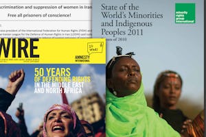 سه گزارش تازه منتشر شده توسط سازمان های عمدۀ حقوق بشر که رفتار ایران با شهروندان بهائی خود را زیر ذره بین قرار می دهند. گزارش ها توسط فدراسیون بین المللی جامعه های حقوق بشر (بالا سمت چپ)، عفو بین الملل (پایین سمت چپ) و سازمان بین المللی دفاع از حقوق اقلیت ها (سمت راست) منتشر شده اند.