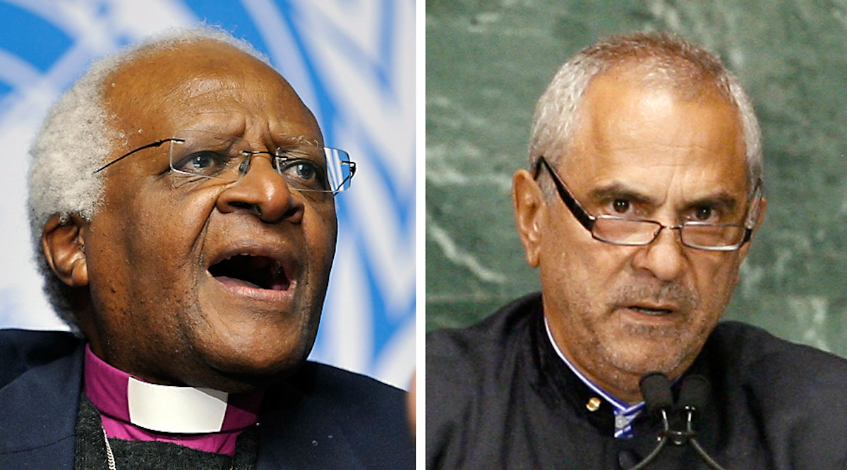 Two Nobel Peace Prize laureates – Desmond Tutu, the Anglican Archbishop Emeritus of Cape Town, and Jose Ramos-Horta, President of East Timor – who have joined the global outcry at the persecution faced by Baha'i educators in Iran. (Photo credits: left, UN Photo/Jean-Marc Ferre; right, UN Photo/Ky Chung)