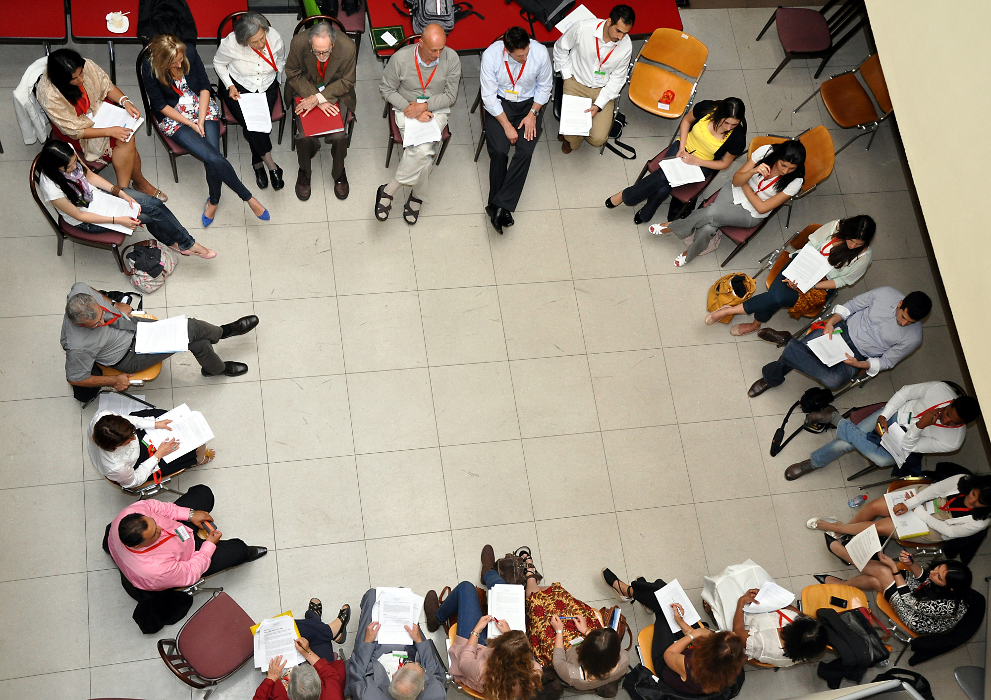 In Switzerland, Baha'is met at the University of Geneva on 27-28 August, to mark the centenary of 'Abdu'l-Baha's four-day visit to the city. In workshop sessions, such as the one pictured, small groups discussed the current needs and activities of the Baha'i community and how the example of 'Abdu'l-Baha could inspire their efforts.