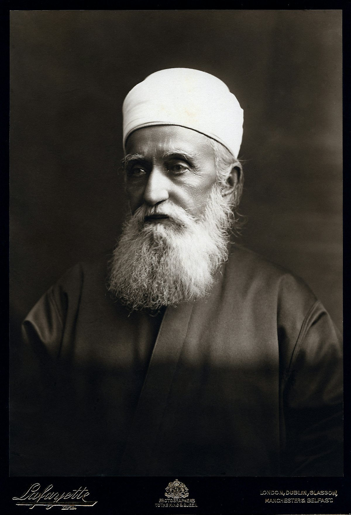 'Abdu'l-Baha, photographed during His visit to London by the famous Lafayette studio. He spent four weeks in the city in September 1911, and later returned from December 1912 to January 1913.