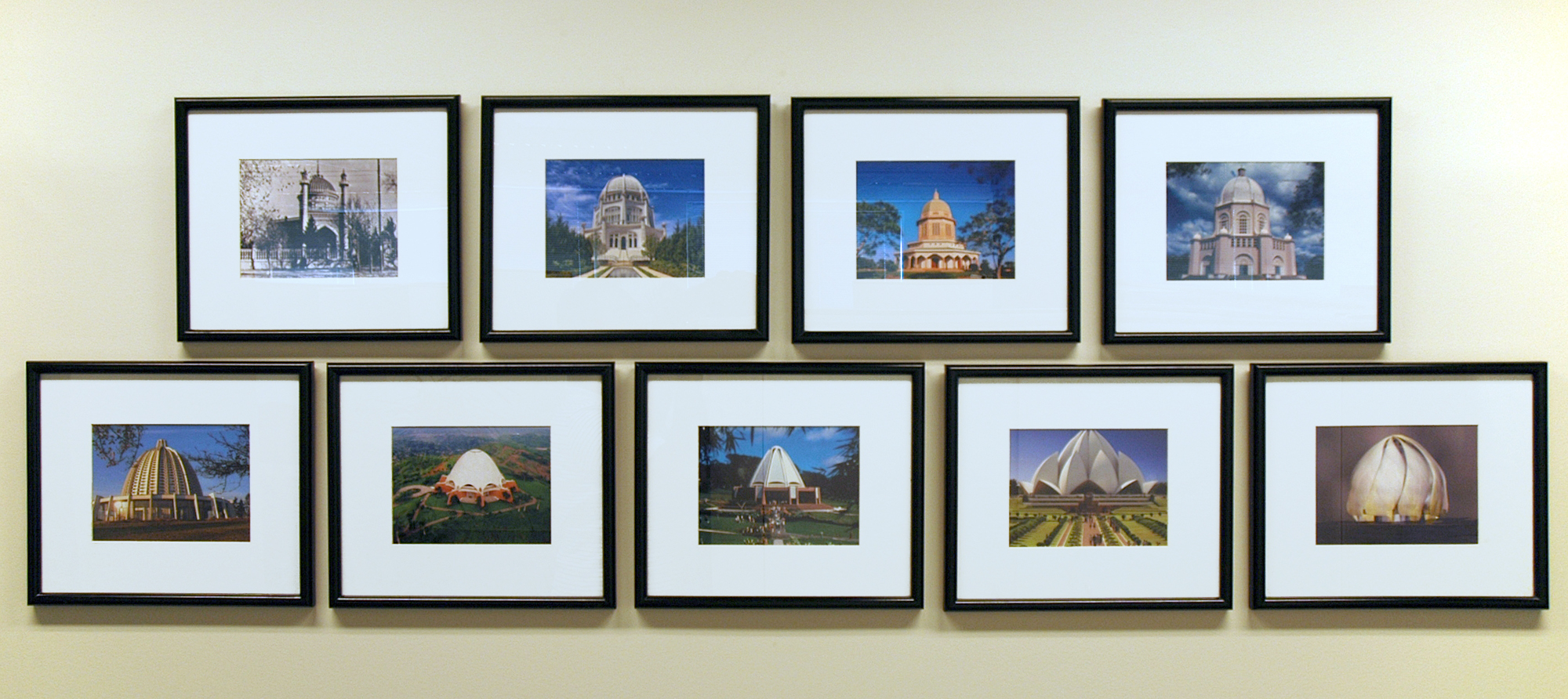 In the project office for the Baha'i House of Worship in Santiago, a framed photograph of the design for the new Temple is on display – bottom right – alongside images of the other Baha'i Temples around the world. "Seeing these pictures really makes an impact on everyone we work with, who can see how significant this building is," said Project Manager, Saeid Samadi.