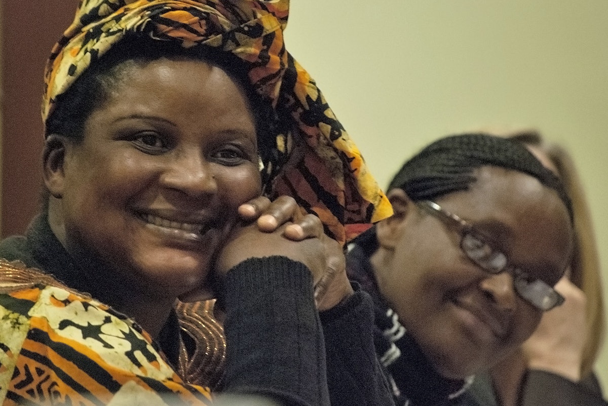 Alice Kachere of the National Smallholder Farmers' Association of Malawi (left) and Cesarie Kantarama, a Rwandan farmer, participated in an interactive forum on "Building Capacity among Global Rural Women," held 1 March at the United Nations offices of the Baha'i International Community in New York. The event was one of many side events organized by NGOs in conjunction with the 56th annual UN Commission on the Status of Women, 27 February - 9 March 2012.