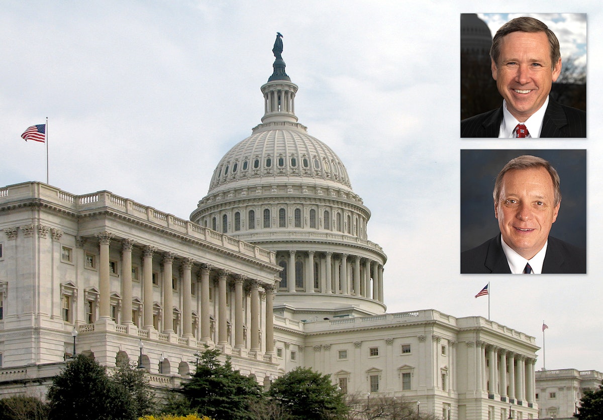The U.S. Senate resolution condemns the government of Iran for its state-sponsored persecution of Baha'is. The resolution was introduced last year by Illinois Senators Mark Kirk (top) and Richard Durbin.