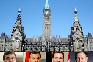 مذاکرات مجلس عوام کانادا دربارۀ نقض حقوق بشر در ایران با چهارمین سالگرد دستگیری شش تن از هفت مدیر بهائی زندانی همزمان شد. وزیر امور خارجه جان بیرد بیانیهای به مناسبت این سالگرد صادر کرد. در عکس (از چپ به راست): دیپاک اوبهرای، دبیر پارلمانی وزیر امور خارجه؛ جان بیرد، وزیر امور خارجه؛ اسکات رید؛ و ایروین کاتلر.