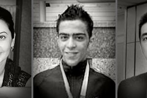 سه بهائی ایرانی که از فرصت ایفای نقشی متمایز در کشور خود محروم هستند. این افراد، از چپ به راست، عبارتند از: نوازندۀ پیانو، پگاه یزدانی؛ قهرمان جودو، خشایار زارعی؛ و شطرنجباز، پدرام عطوفی.