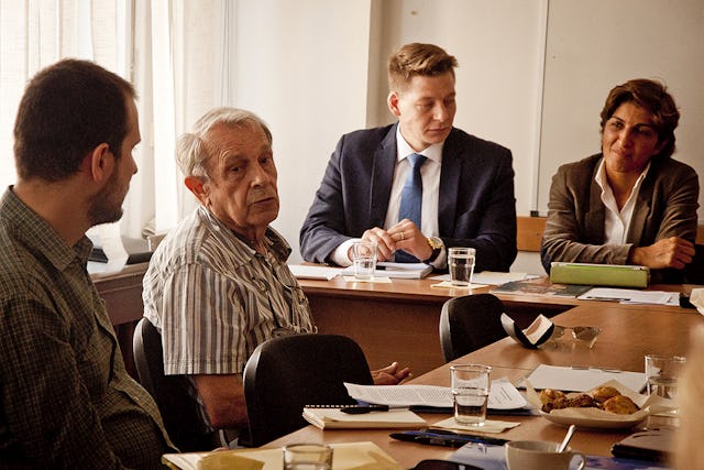 Professor Ivan Kraus – pictured second from left – spoke at a press conference launching an open letter he signed along with more than 80 Slovak academics calling for an end to the persecution of Baha'i educators and students in Iran.