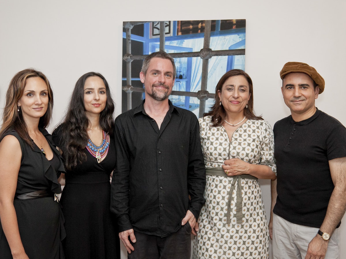 Pictured at the exhibition's opening on 15 December are: (from left to right): writer Maryam Master; painter and digital artist Shadi Eshragi; Brendan Penzer, managing director of "At the Vanishing Point-Contemporary Art Inc."; Monir Rowshan, exhibition co-curator; and artist Mehrzad Mumtahan.