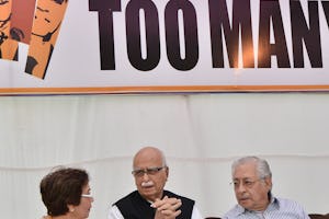 In India, a number of prominent individuals signed a letter calling for the immediate release of the seven Iranian Baha'i leaders. They included L.K. Advani, chairman of the Bharatiya Janata Party, center, and former Indian Attorney General Soli Sorabjee, right. At left is Mrs Zena Sorabjee.