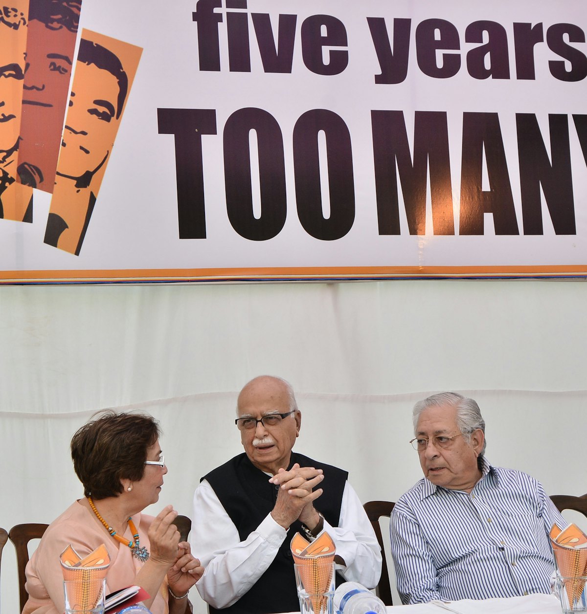 In India, a number of prominent individuals signed a letter calling for the immediate release of the seven Iranian Baha'i leaders. They included L.K. Advani, chairman of the Bharatiya Janata Party, center, and former Indian Attorney General Soli Sorabjee, right. At left is Mrs Zena Sorabjee.