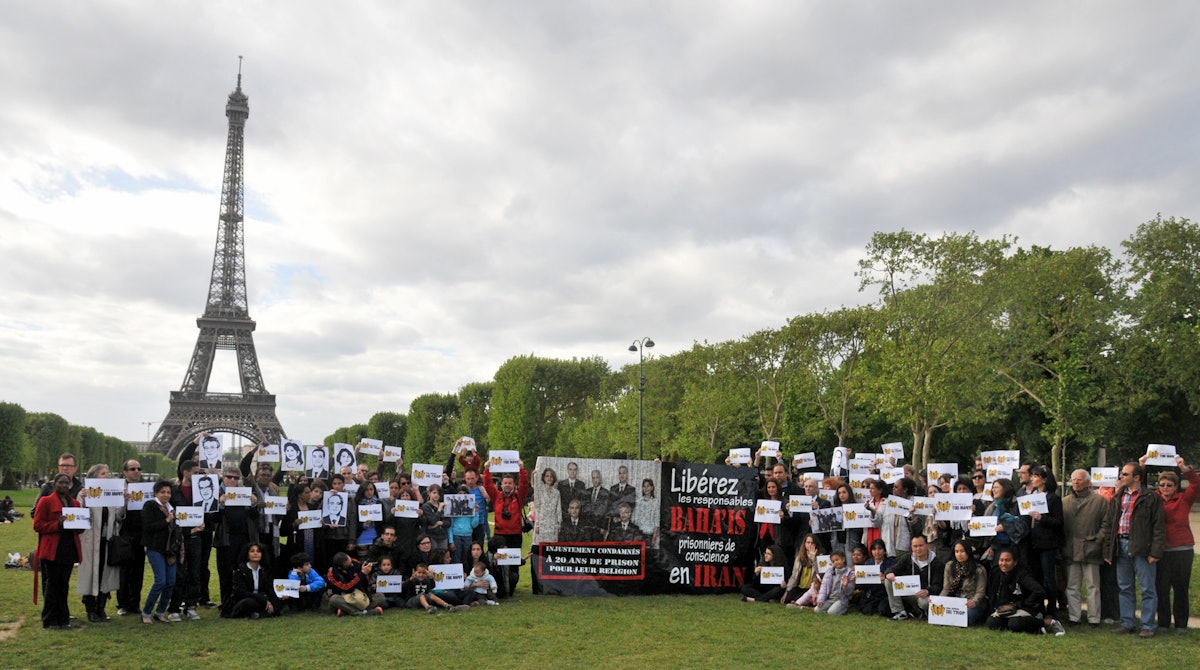 The Eiffel Tower was the backdrop for the Five Years Too Many campaign event in Paris, held 12 May, which featured the creation of a video calling for the release of the seven Iranian Baha'i leaders.