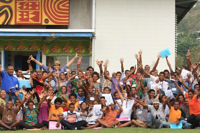 Participants gather outside of the conference venue in Port Moresby, Papua New Guinea.