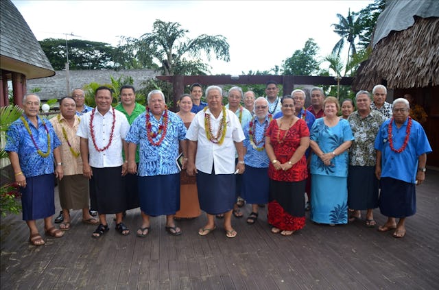 Prime Minister Tuilaepa Sailele Malielegaoi with Cabinet Ministers and members of the Baha’i Faith at the celebration of their 60th Anniversary, 14 January 2014.