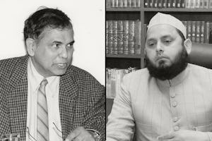 دکتر آمیتاب کندو (سمت چپ)، نویسندۀ مشهور بینالمللی که مؤلّف بیش از ۲٥ کتاب در زمینۀ اقتصاد، توسعه و علومشناسی و مولانا خالد رشید فرنگی مهلی (سمت راست)، رئیس مرکز اسلامی هندوستان از جمله رهبران برجسته هندی که با بیانیّههای خود به اقدام شجاعانۀ آیتالله تهرانی پاسخ دادهاند.