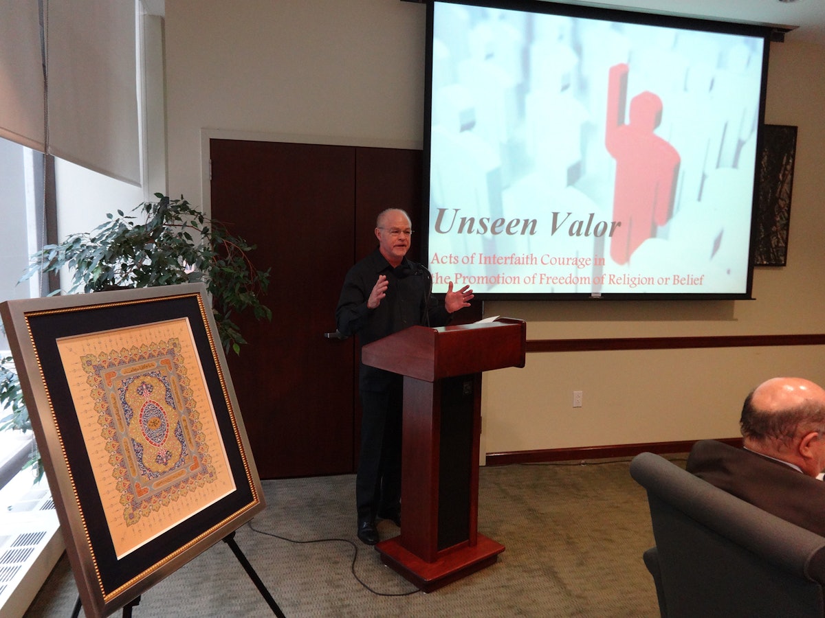 Dr. William Vendley, Secretary General of Religions for Peace International, speaking yesterday at "Unseen Valor: Acts of Interfaith Courage in the Promotion of Freedom of Religion or Belief", held 15 May 2014 at the office of the Baha'i International Community in New York.