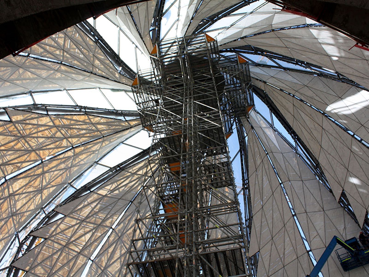 An inner view of the ceiling of the House of Worship for South America under construction in Santiago, Chile.