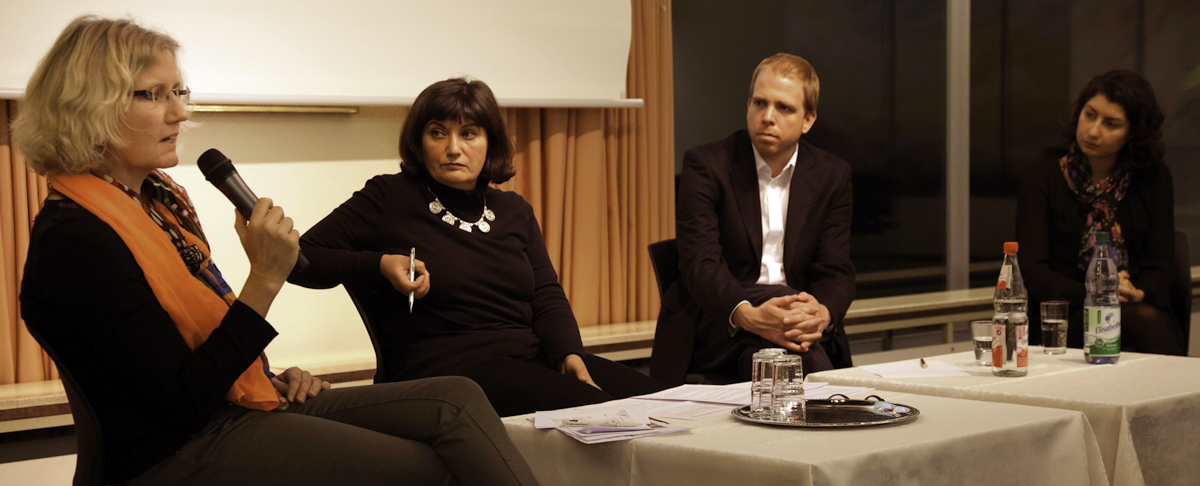 Panelists at the event, "Exclusion in Germany: What Role Does Media Play" from left to right: Ursula Russmann, Canan Topcu, Markus End, Mahyar Nicoubin.